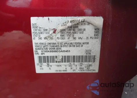 2014 Ford Explorer from USA, damaged, VIN 1FM5K8B88EGA00453